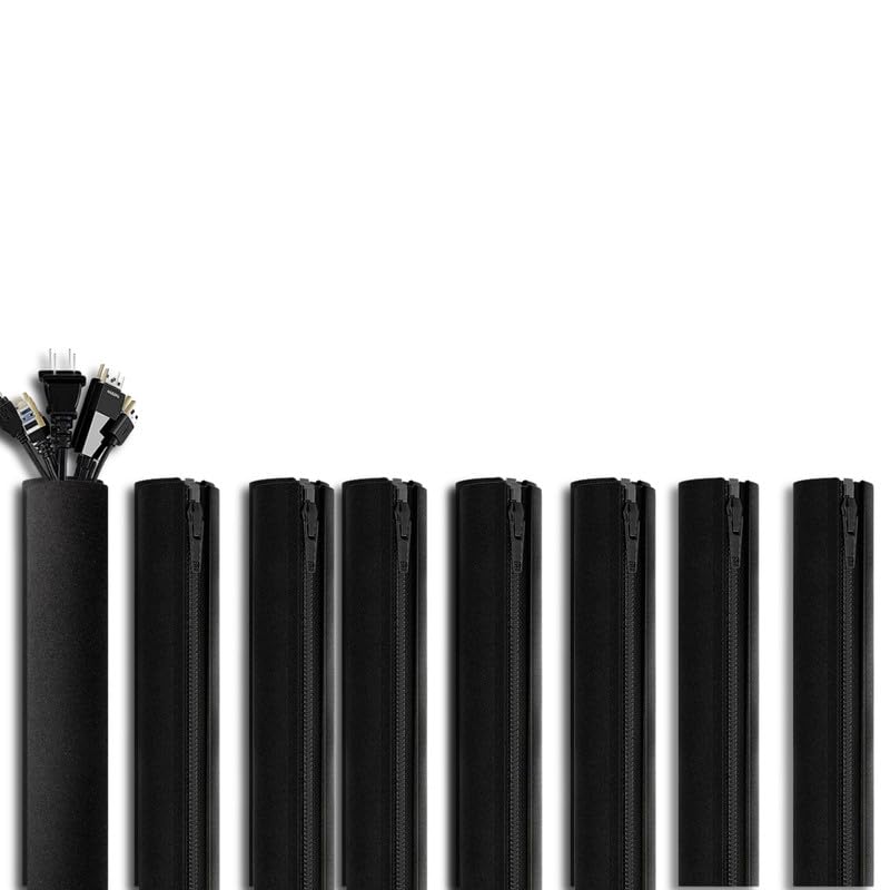 Wonder Care Soft Neoprene Cable Sleeve Wrap Cover Management Cord Wire Hider System with Zipper for TV Computer Office Home (Black, 19-20 Inch) -Pack of 8