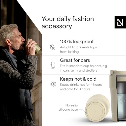 Image of LARS NYSOM Thermo Coffee Mug to go 17oz | Travel Mug 0.5 Liter with Insulation | Silicone grip base | Leak Proof Stainless Steel Tumbler for Coffee and Tea on the Go (Powder Beige, 17oz)