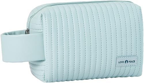 kamumanni Bolsa de maquillaje pequeña para cosméticos, bolsa de almacenamiento de viaje con asa ancha para mujer, Azulclaro