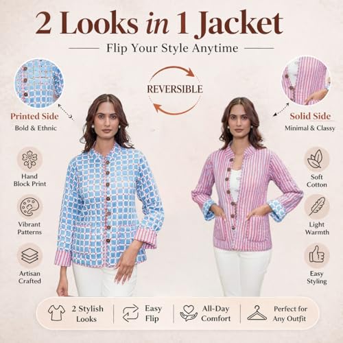 Image of Cotton Quilted Jacket for Winter | Warm Lightweight, Soft Quilted Reversible, Casual Jackets for Women | Stylish Cotton Outerwear | Breathable & Comfortable