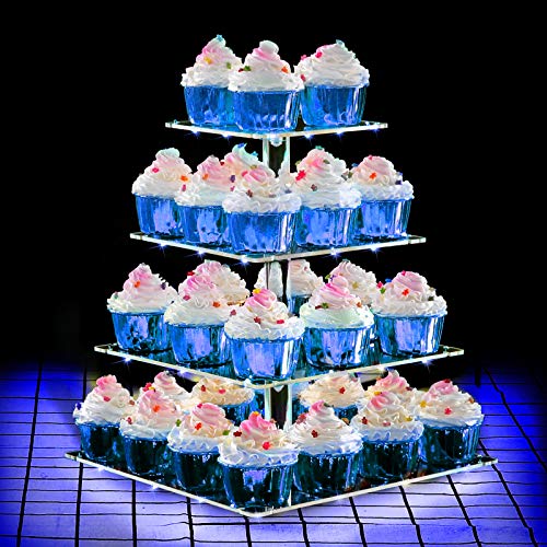 ANJI Depot Cupcake Ständer zum Geburtstag, 2in1、3in1Cupcake Ständer,Cupcake Stand Bar Party Dekor, ideal für Hochzeiten, Geburtstag (Blue, 4Tier) Cover
