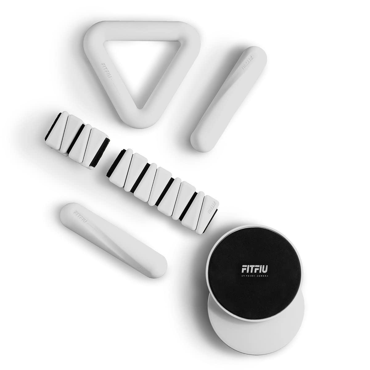 Fitfiu Fitness Pack of 4 Pilates Accessories: 1 Weights 2 Wristbands 2 Dumbbells 2 Dumbbells 2 Sliding Discs 1 Steel Elastic Band in White Silicone