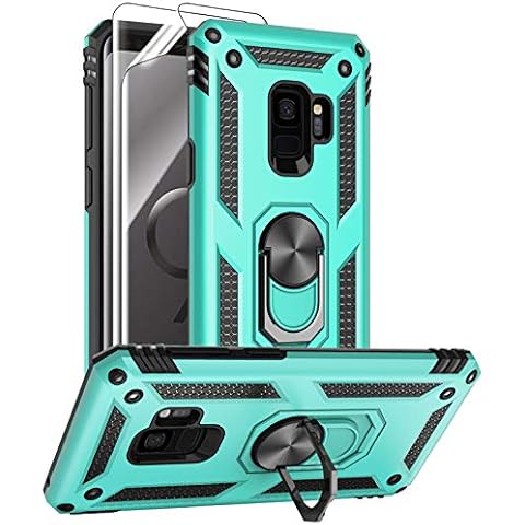 Androgate for Samsung Galaxy S9 Case with HD Screen Protectors, Military-Grade Metal Ring Holder Kickstand 15ft Drop Tested Shockproof Cover Case for Samsung Galaxy S9 (2018), Green Cover