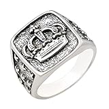 Kebaner Gothic Kings Queen Crown Princess Classic Signet Ring Men Women Silver Vintage Biker Band Size 9