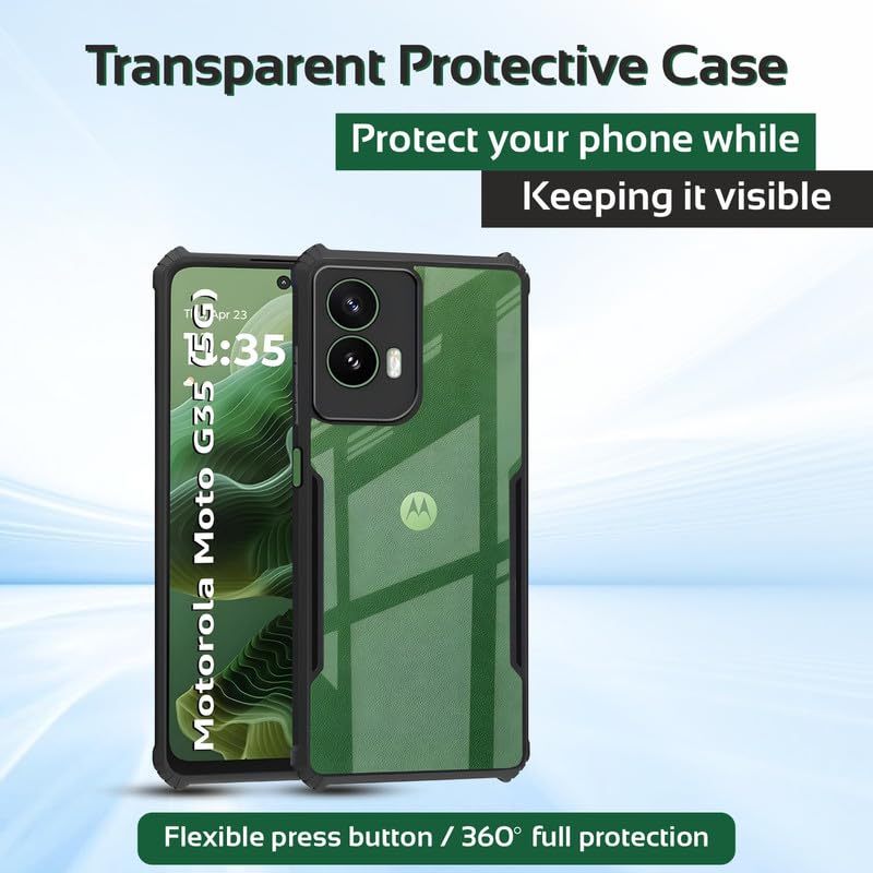 Image of AIBEX Compatible for Motorola G35 5G Mobile Back Case Cover, Crystal-Clear Shockproof Bumper with Camera Guard | 360 Hybrid Protection (TPU+PC) | Anti-Yellow, Slim Transparent - Black