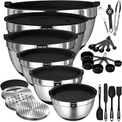Thickened Heavy-Duty 26pcs Stainless Steel Bowl, Mixing Bowl Set with Lid, Grater Attachment,...
