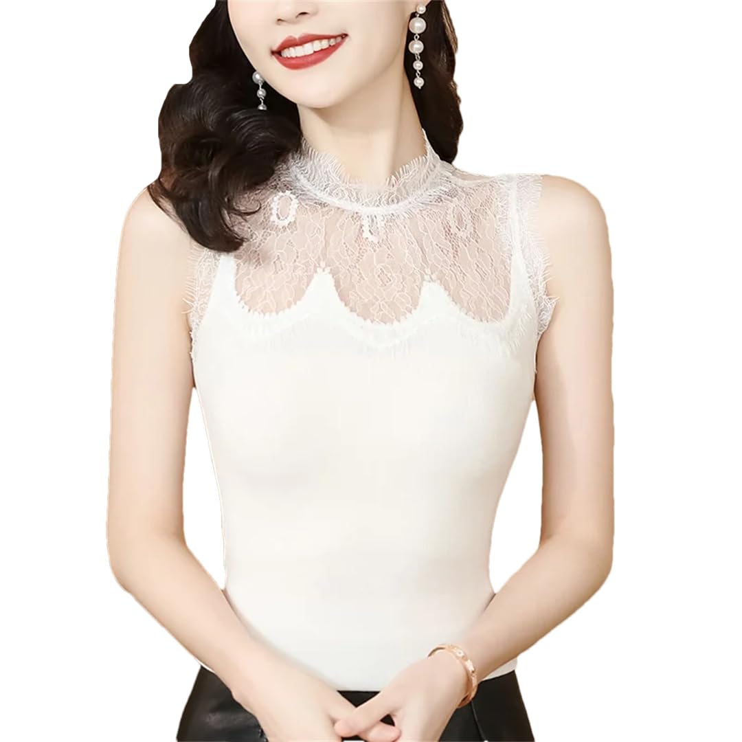 Canottiera estiva da donna con scollo rotondo in pizzo impiombato top stretto scava fuori canotte corte