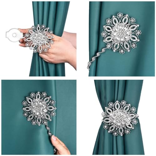 Image of PINKPARI (Label) Magnetic Creative Diamond Curtain Tiebacks, 2 Pcs. Spring Tie Back, Decorative for Home, Office, Hotel (Silver Platinium Diamond, 399)