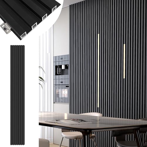 Monivi Black Wall Panels for Interior Decor 96x6.6in 8Pack WPC