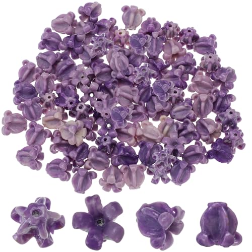 Jutom 100 Pcs Artificial Crown Flower Beads Coral Flower Shell Beads for Jewelry Making Hawaiian Crown Garland Lei Making DIY Craft Necklace Bracelet Supplies (Lavender Purple)