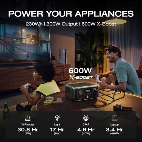 Image of EF ECOFLOW Portable Power Station RIVER 3 230, 230 Wh LiFePO4 Battery Power Station, 300W Up to 600W AC Output, <20 MS UPS, 1Hr Fast Charging Solar Generator for Outdoor /Home Use