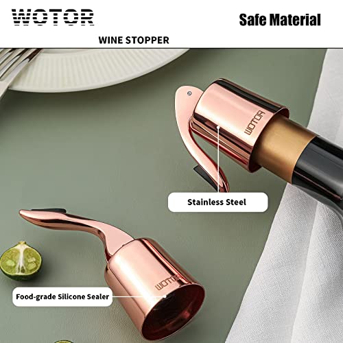 WOTOR Wine Stoppers Stainless Steel Wine Bottle Stopper Plug with Silicone Reusable Wine Saver Leak Proof Keep Fresh Rosegold 2 Pack - Image 3