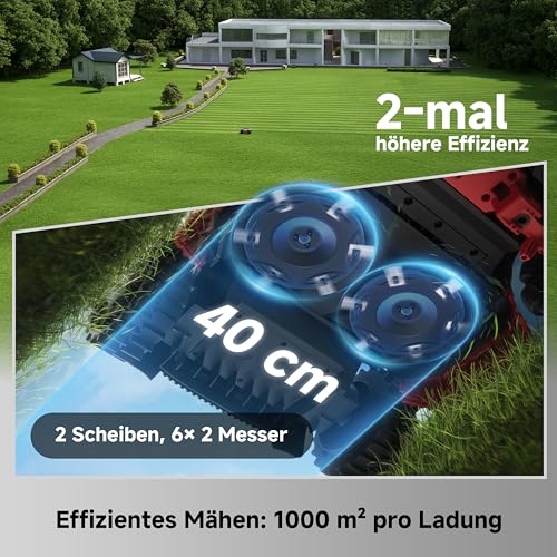 MOVA LiDAX Ultra 2000 AWD Mähroboter, RTK-frei, KI-gestützte automatische Kartierung, 360° 3D-LiDAR und KI-Dual-Vision, 36 V AWD für Steigungen von 80%, 2 Scheiben (jeweils 6 Messer), <3 cm 4