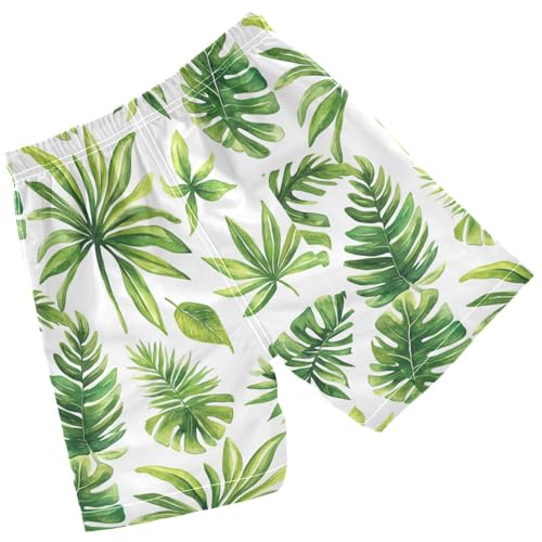 Pigsaly Boys' Swim Board Shorts Watercolor Palm Leaves Boy's Swim Trunks Kids Swimwear M2