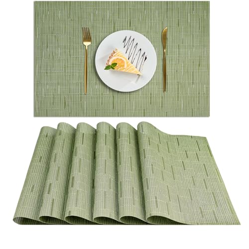 AUAUY Tischsets Abwaschbar 6er Set, Platzset PVC Hitzebeständig rutschfest Abgrifffeste, Gewebte Platzdeckchen, Platzdeckchen für Küche Speisetisch Hotel, Platz-Matten 45x30cm (Grün)