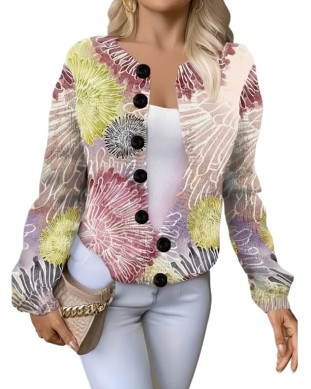 White Bird Print Cardigan Sweaters for Women Long Sleeve Knit V Neck Button Casual Lightweight Coat for Fall