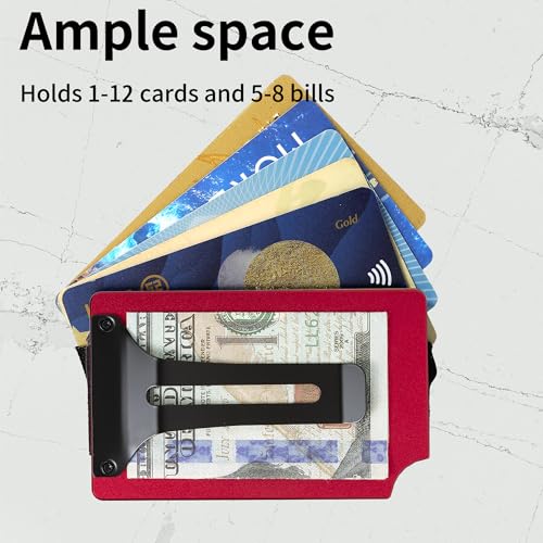 Image of Minimalist Carbon Fiber Wallet for Men, Money Clip Cash Strap Wallet, RFID Blocking Metal Wallet Aluminum Card Holder,Front Pocket Wallet(Matte Red)