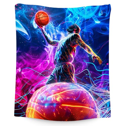 Basketball Blanket Gifts, Kids Blankets for Boys, Soft Fleece Sports Theme Throw for Team Player, 50"x60"