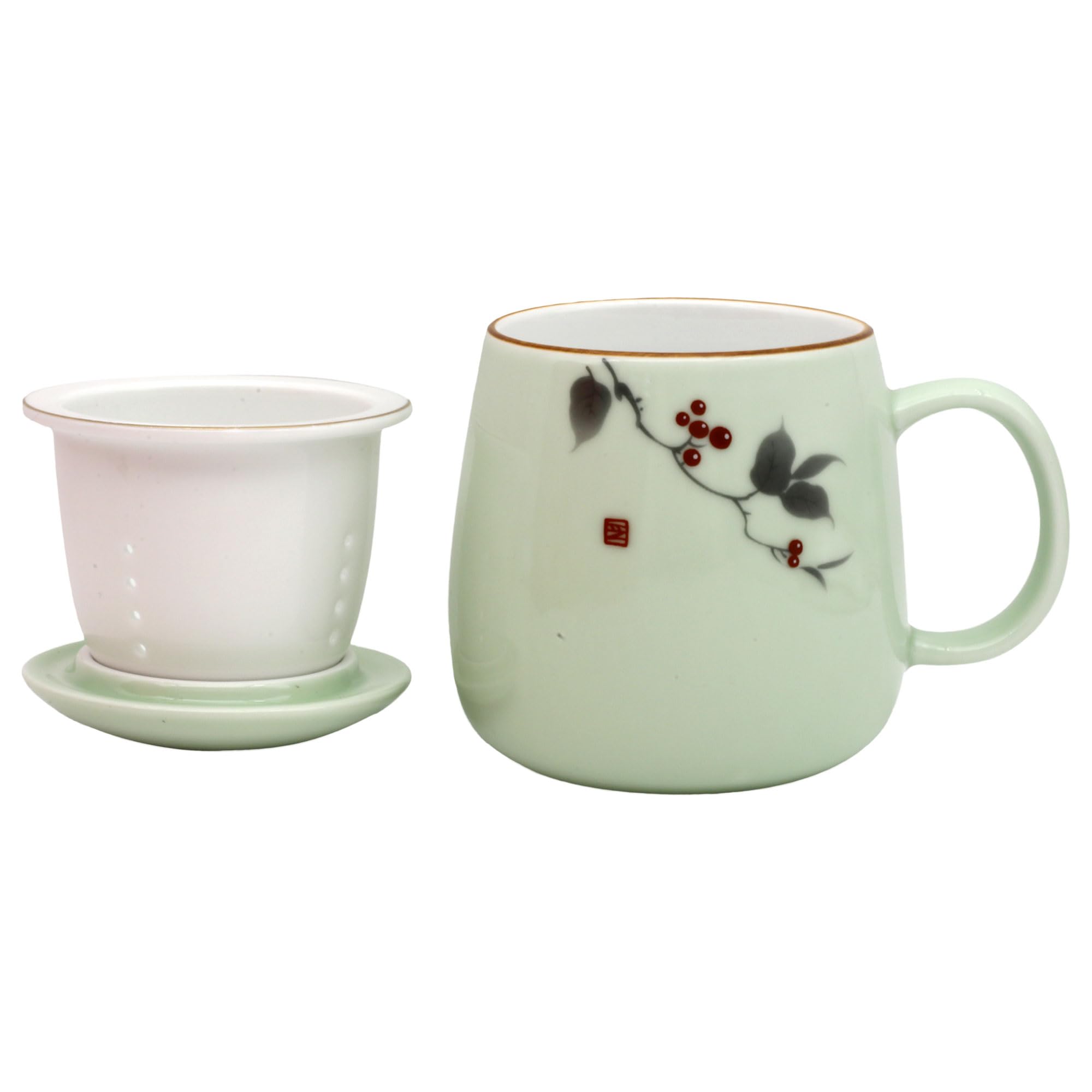 Taza de té de cerámica con infusor y tapa de cerámica. Taza de té de porcelana premium de 18 oz con estuche para té de hojas sueltas, infusiones de hierbas, té de flores y café (verde claro).