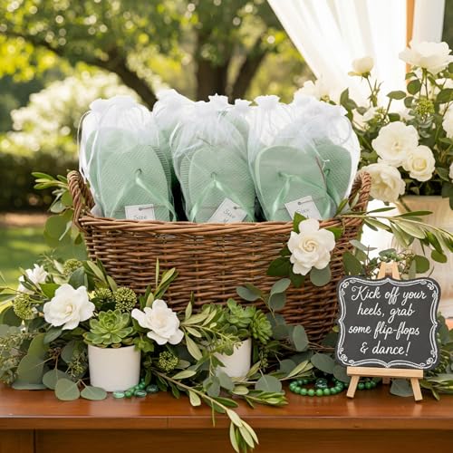 Image of Unittype Flip Flops Bulk for Wedding Guest Slippers Wedding Flip Flops with Cards Bags for Pool Beach Party