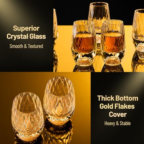 Image of DUJUST Shot Glasses with Diamond Design (1.5oz), Crystal Shot Glass Set Decorated with 24K Gold Leaf Flakes, Luxury Shot Cups, BPA-Free & Lead-Free, Perfect for Decor & Collection - 6 pcs
