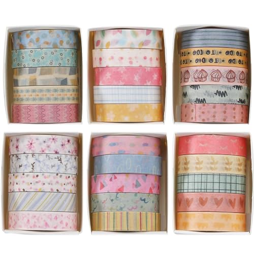 YUBX 30 rollos Flaco Washi Tape Set cinta adhesiva decorativa Washi Glitter Adhesivo 10MM De ancho (kawaii uno)