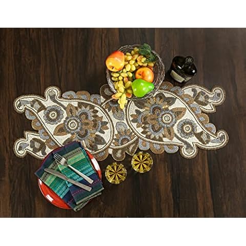 Ivory Gold Beaded Table Runner for Décor Cover