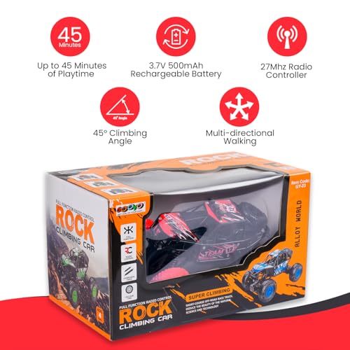 Image of Gooyo GY-23 Big Rechargeable Monster Truck Remote Control Rock Crawler Car 5 Function 1:18 Rc car Toy| 4x4 Off-Road Car Toy for boy 5-12 Years | High Speed | Red | in-Built Battery | Gift Box Pack