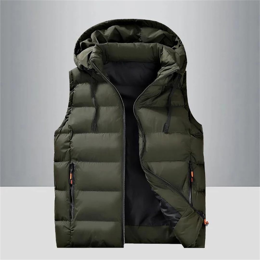 Gilet da uomo senza maniche in cotone con cerniera alla moda con cappuccio caldo collare casual capispalla