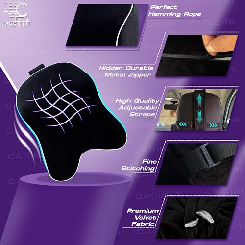 Image of Carigiri Cradle Car Neck Rest Cushion|1 Year Warranty| Memory Foam Neck Pillow| Seat Headrest Cushion| Car Neck Pillow for Neck Pain Relief in Office, Driving(Large+,Black,White Hemming,Pack of 1)