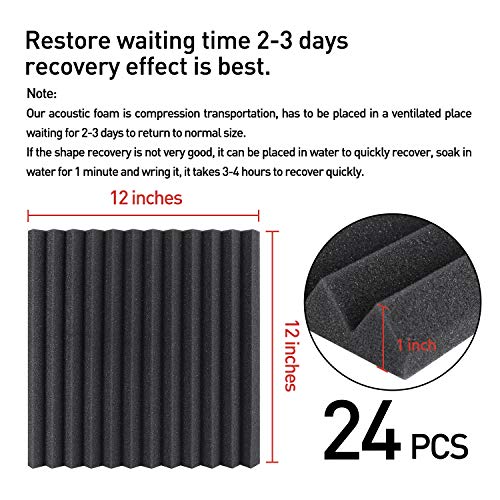 Image of Focusound 24 Pack Acoustic Foam Panels 1 inch x 12 inch x 12 inch Sound Proof Foam Panles Soundproofing Noise Cancelling Wedge Panels for Home Office Recoding Studio with 240PCS Double-Side Adhesive