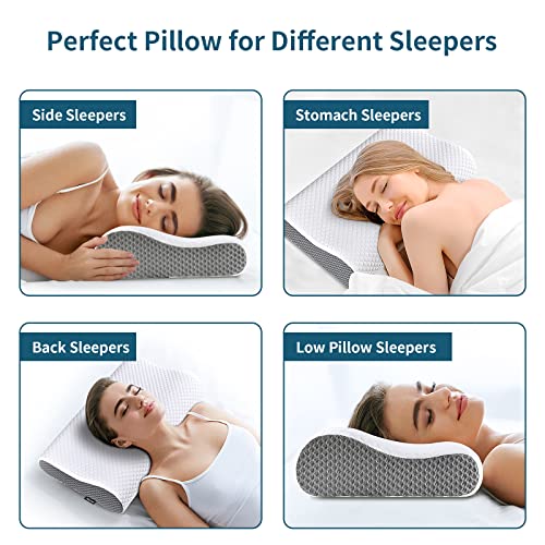 Neck Pillow Memory Foam for Pain Relief Bed Pillow for Sleeping, Ergonomic Orthopedic Cervical for Neck and Shoulder Pain, Side Back Stomach Sleeper
