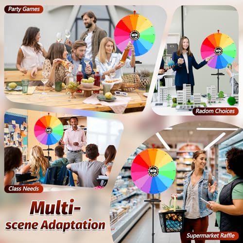GADFISH 24-inch Spinning Prize Wheel, Ajustable 37"-65" Height Spin Doodle Game Spinner, Storable Prize Wheel Spinner with Stand, Wheel of Fortune Game, 14 Colors