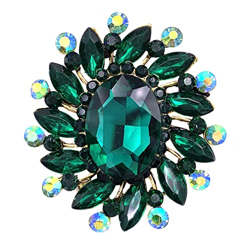 Image of SELOVO Flower Rhinestone Statement Brooch Pin Broach Antique Gold Tone