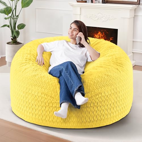 Image of 3FT Bean Bag Chair,Giant Bean Bag Chairs for Adults,Big Bean Bags with Memory Foam Filled, Large Beanbag Chairs with Chevron Plush Cover-Yellow