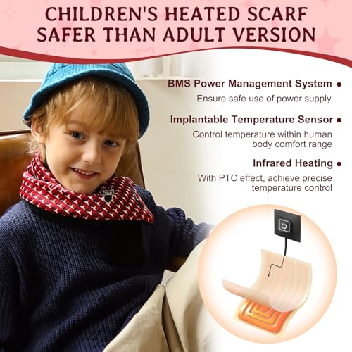 Kids Scarf, Rechargeable Heated Scarf with 5000 mAh Battery for Boys, Girls, Toddler, Outdoors Electric Intelligent Winter Scarf Christmas gifts4