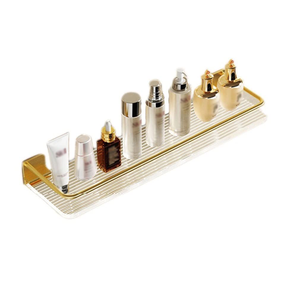 XYIANG Corner Shower Caddy Brushed Gold Bathroom Shelf Acrylic Wall-Mounted Cosmetic Skin Product Towel Rack Multifunctional Shower Storage