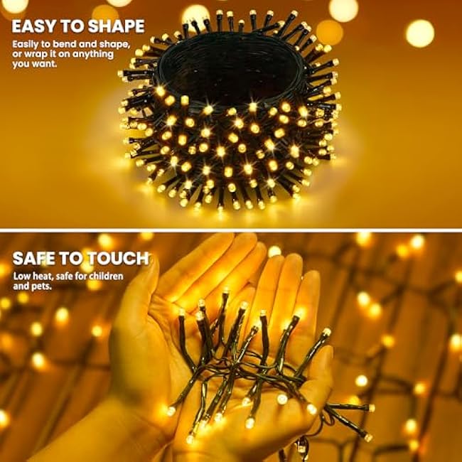 Brightown Solar String Lights Outdoor Waterproof, 9.8Ft 120 LED Garden Decor with 8 Modes, Solar Cluster Twinkle Lights for Yard, Fence, Balcony, Party, Outdoor Decor (Warm White)