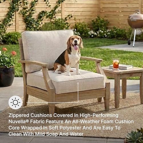 Signature Design by Ashley Clare View Outdoor Lounge Chair, All-weather Foam Cushion, Protective Finish, Eucalyptus Wood , 30" W x 35" D x 32" H, Beige