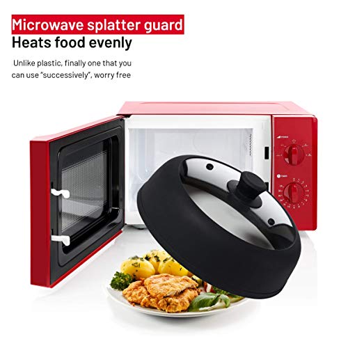 Bezrat Vented, Easy Grip, Silicone and Glass Microwave Cover Black – Microwave Splatter Guard for 6–7–8–9-10 inch Plates and Bowls