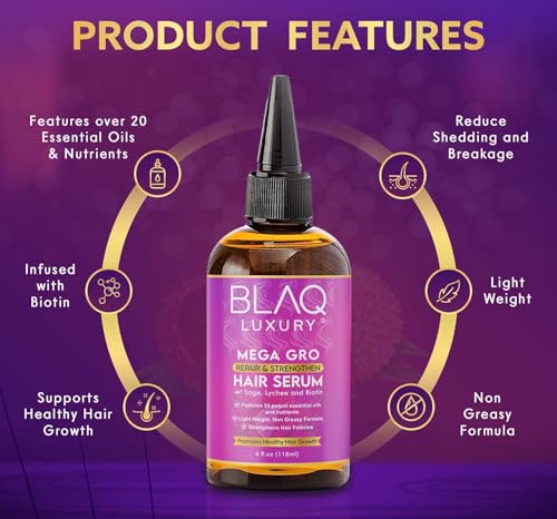 Blaq Luxury Hair Growth Oil - Scalp Treatment With Biotin for Dry, Itchy, Frizzy and Damaged Hair, Split End Repair for Women - 4oz - Image 4