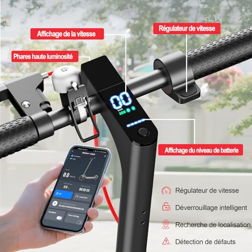 TODIMART T3 Trottinette Electrique Adulte Ultra Legere, Autonomie 30km Trotinette Électrique Pliable Moteur 350W Batterie 36V 7.8Ah, pneus nid d'abeille increvables, Scooter Electrique Adulte – Image 5