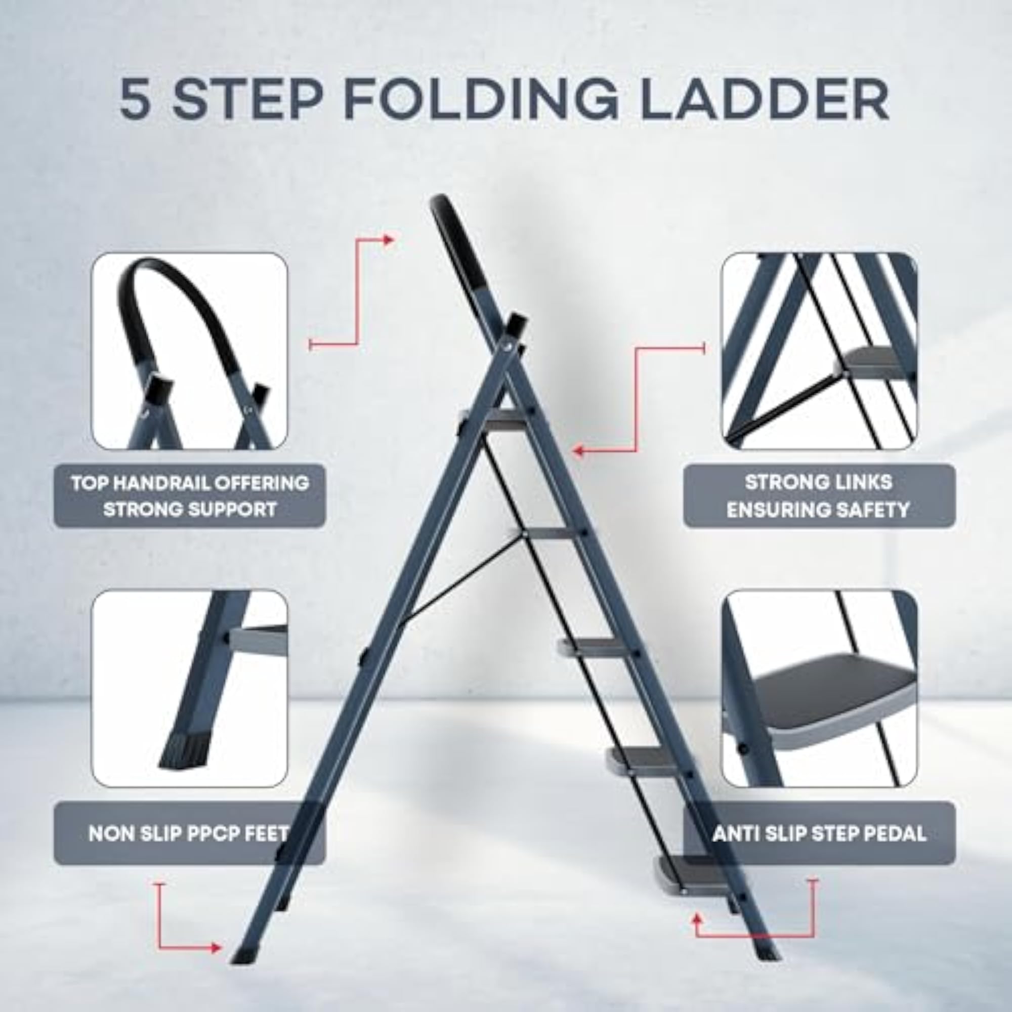 Folding Ladder for Home & Office Heavy Duty Steel Step
