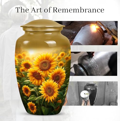 Image of Sunflower Urn for Ashes for Women - Sunset Burial Urns for Ashes for Women - Yellow Sunflower Urn for Human Adult Male and Female - Cremation Urns for Adult Mom and Dad 10inch