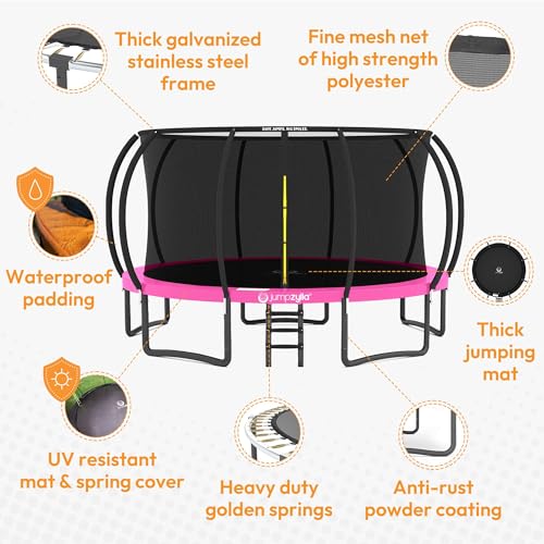 Image of JUMPZYLLA Trampoline Outdoor 8FT 10FT 12FT 14FT 15FT 16FT with Enclosure and Ladder, ASTM Approved Recreational Trampoline for Kids and Adults, Anti-Rust Coated Frame