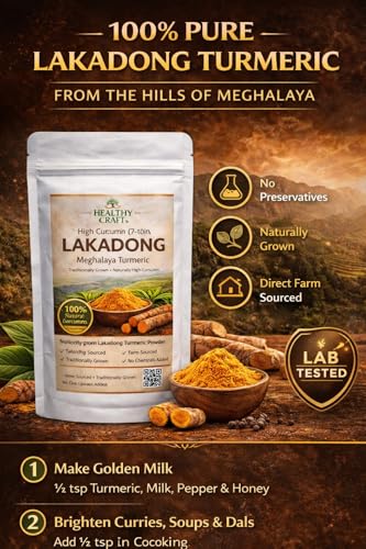 Image of Healthy Craft Lakadong Turmeric Powder (75 * 4=300gm) | 7%+ High Curcumin | Meghalaya GI Certified Haldi | Raw, Natural & Unpolished | Superfood for Golden Milk & Daily UseRich Aroma & Deep Flavor