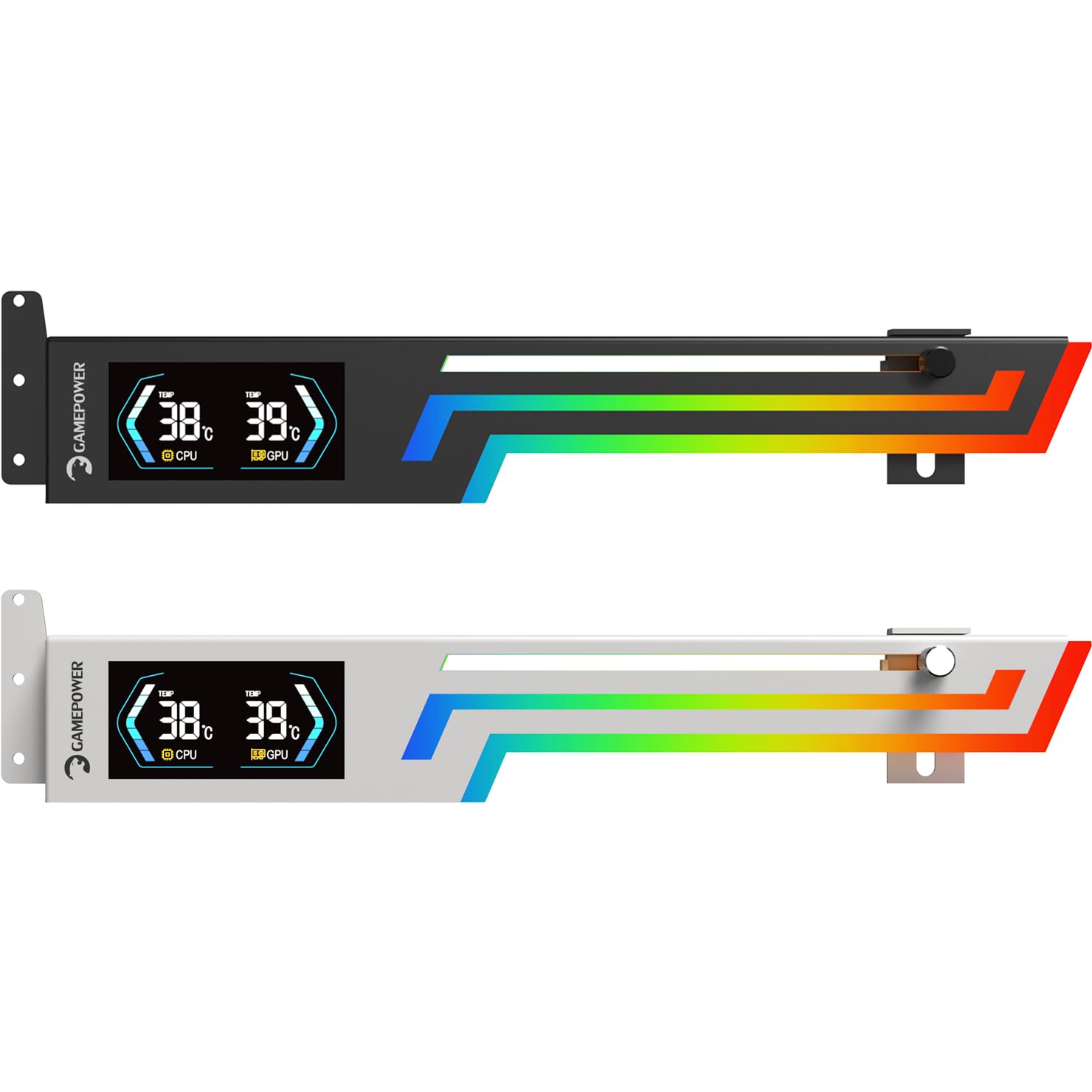 GAMEPOWER Heatsync ARGB LCD Support de carte graphique Noir - Support GPU avec affichage de la température CPU/GPU en temps réel - Écran 2,64" - Synchronisation ARGB 5 V 3 broches - Construction en
