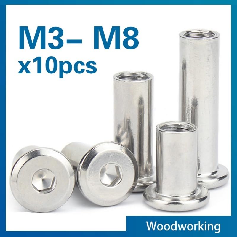 Hand Nut Insert Joint Sleeve Cap Nuts – M4 M5 M6, Large Flat Hex Socket Head, Nickel Plated, 5 Or 10 Pcs