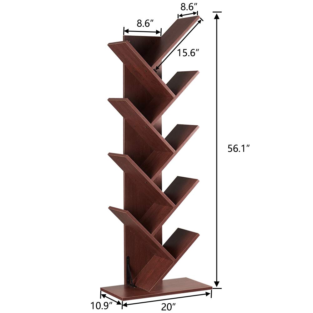 SUPERJARE 9Shelf Tree Bookshelf, Floor Standing Tree Bookcase in