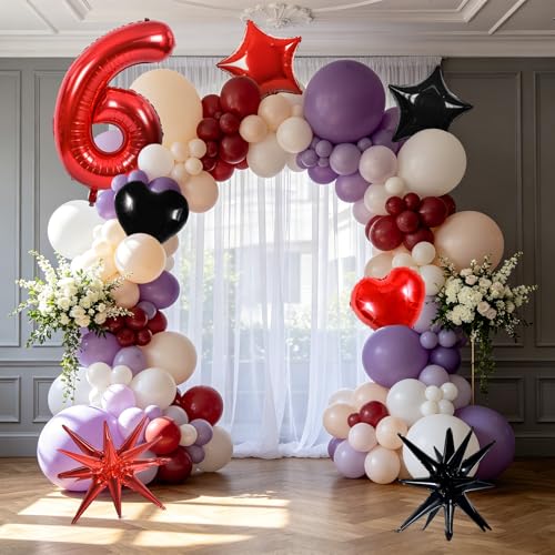 Image of TONIFUL 6th Birthday Balloons Kit 40 Inch Red Large Number 6 Foil Balloon